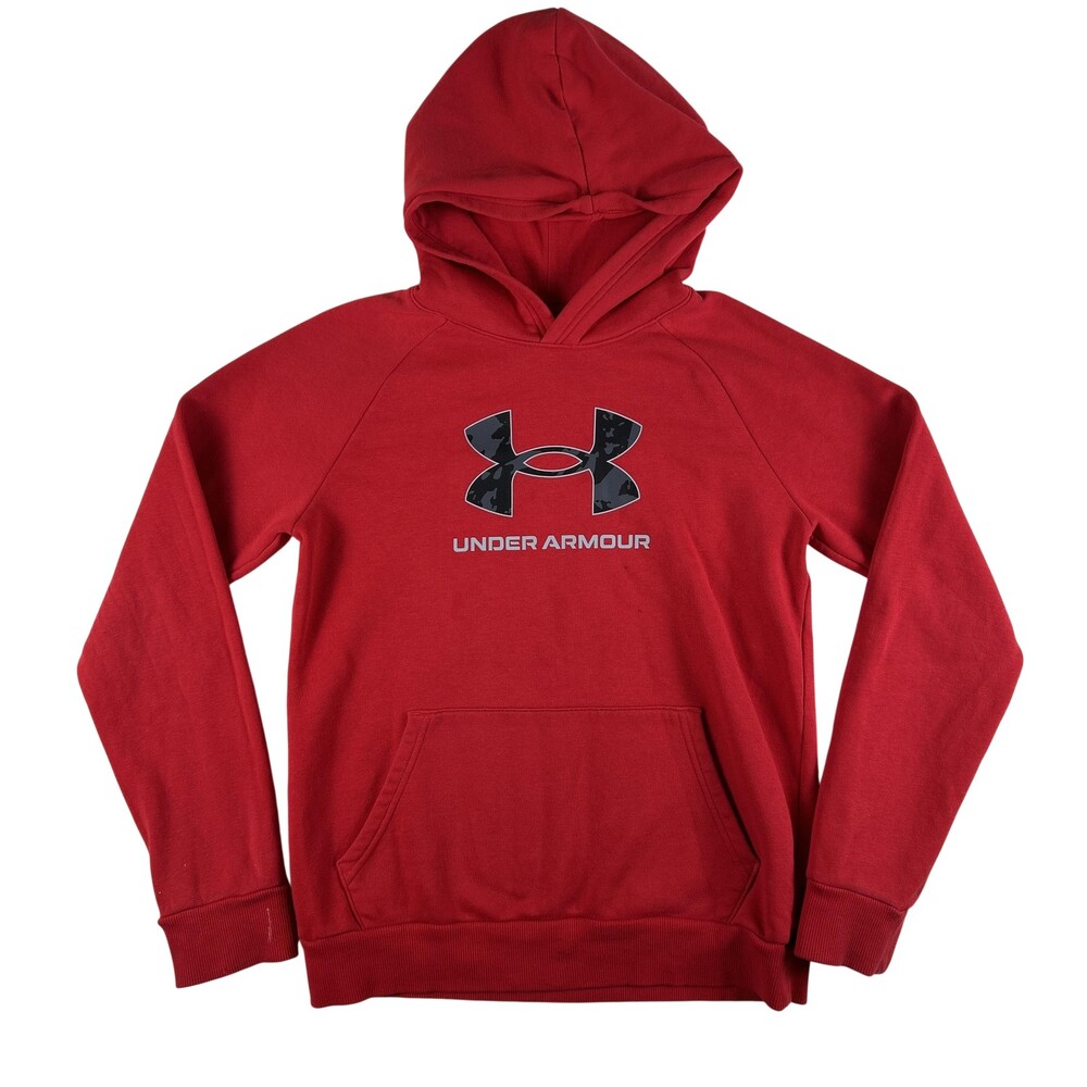 Under Armour Hoodie Kids 14-16 Red Logo Fleece Pullover Sweatshirt 1386742